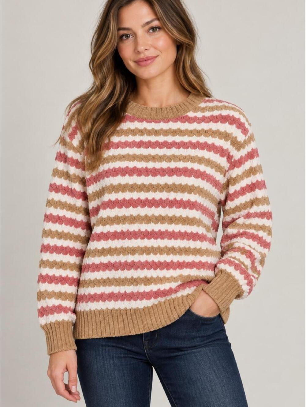 Dip Pink & Tan Striped Chenille Sweater XS